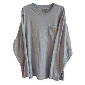 Carhartt‎ T-Shirt Mens 2XL Loose Fit Grey Long Sleeve Pocket K126 Outdoor Work